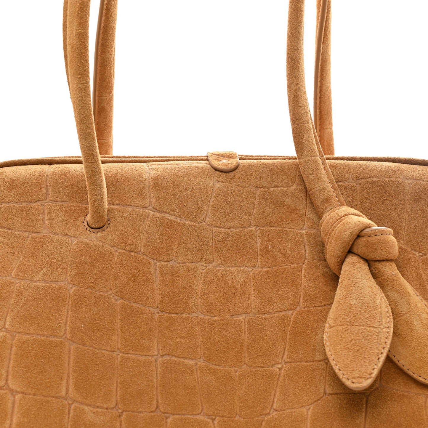 Suede Crocodile Embossed Le Turismo Bowling Bag Camel