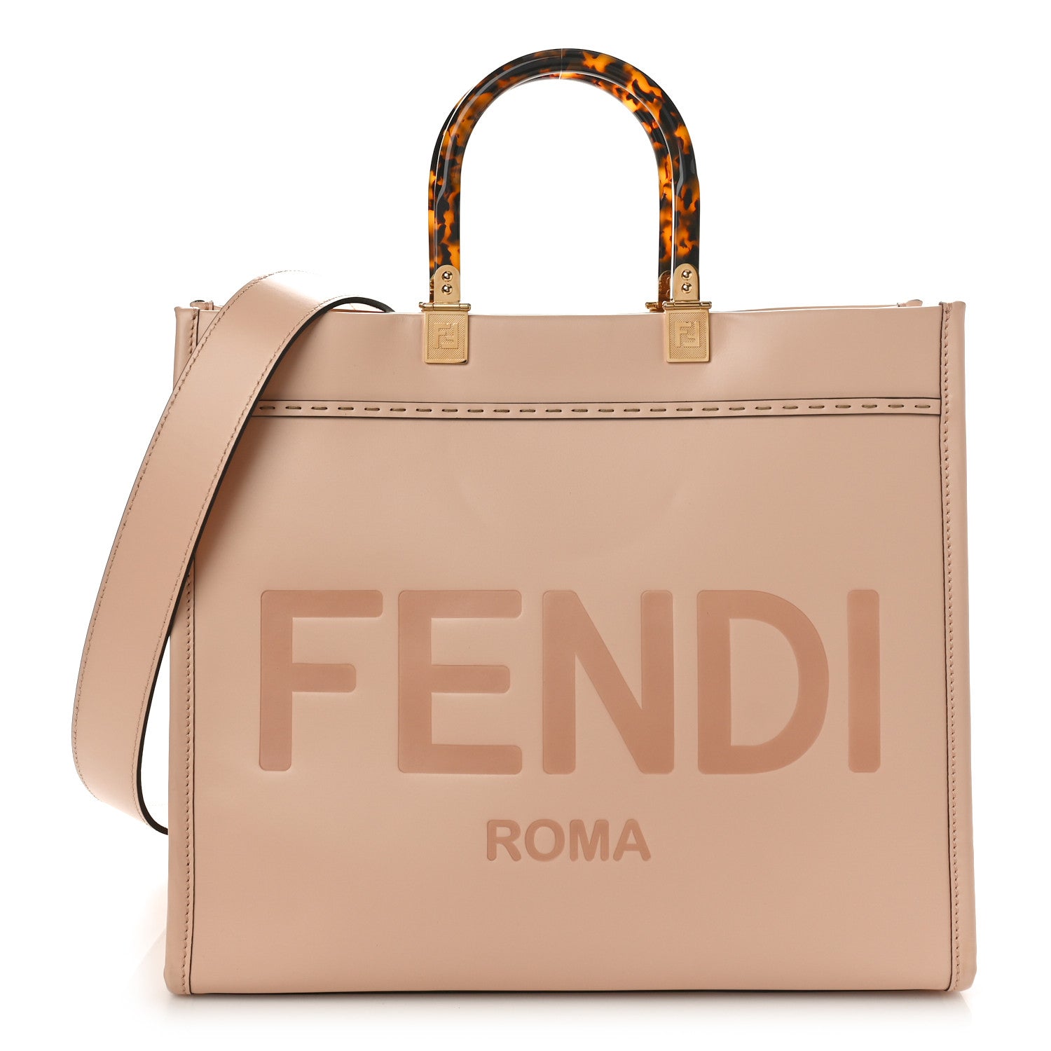 Fendi Vitello King Plexiglass Logo Embossed Medium Fendi Sunshine Shopper Tote Light Rose 1 of 9