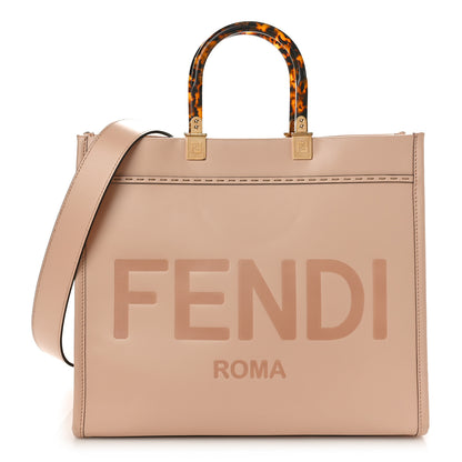 Fendi Vitello King Plexiglass Logo Embossed Medium Fendi Sunshine Shopper Tote Light Rose 1 of 9