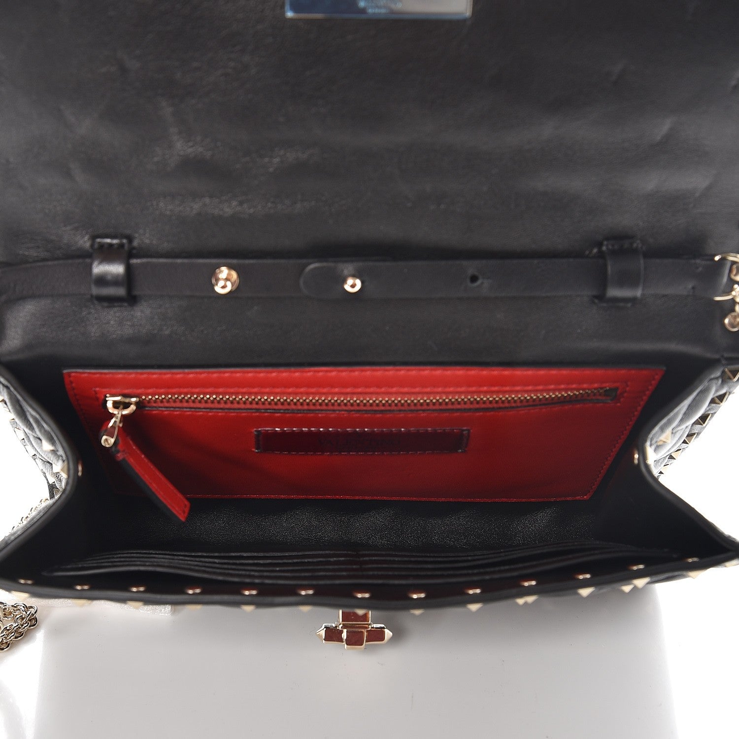 Valentino Garavani Lambskin Rockstud Spike Wallet on Chain Black 4 of 7