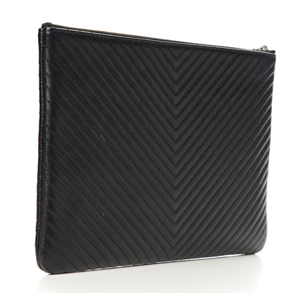Chanel Caviar Chevron Quilted Medium Cosmetic Case Black 2 of 8