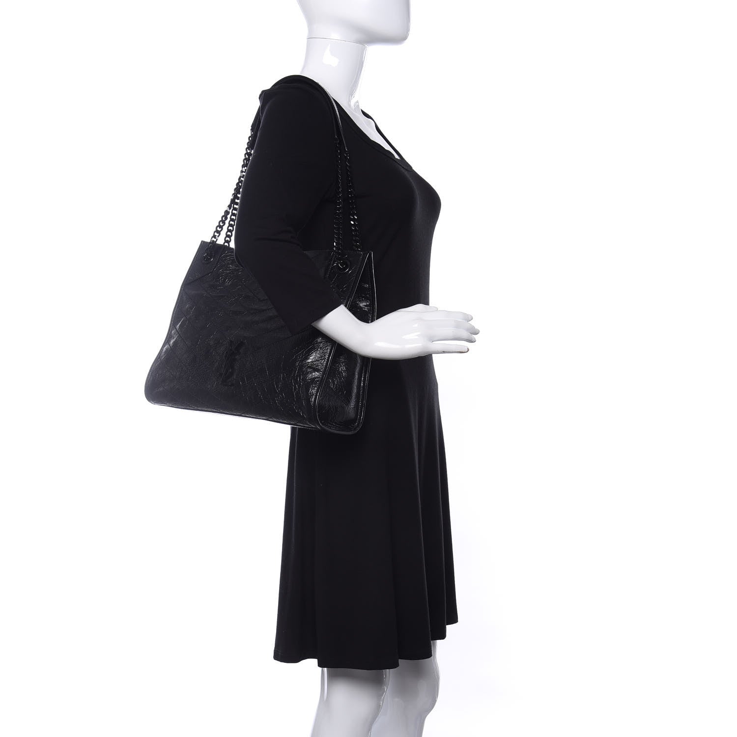 Saint Laurent Crinkled Calfskin Matelasse Monogram Medium Niki Shopper Tote Black 2 of 9