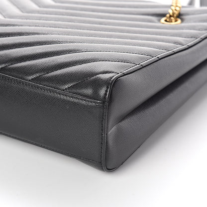 Saint Laurent Grain De Poudre Matelasse Chevron Medium Tribeca Shopping Bag Black 10 of 10