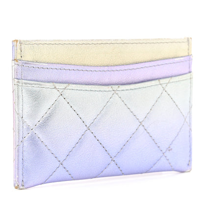 Chanel Gradient Metallic Calfskin Quilted Card Holder Silver Blue Yellow Purple 3 of 10
