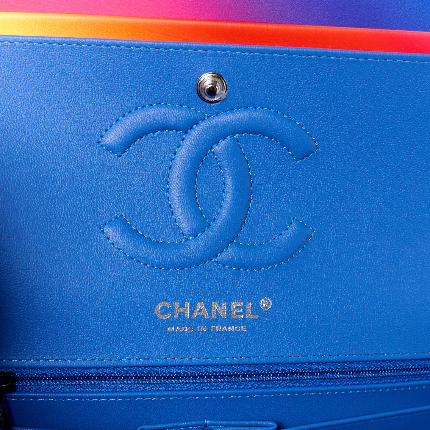 Calfskin Quilted Medium Rainbow Double Flap Multicolor