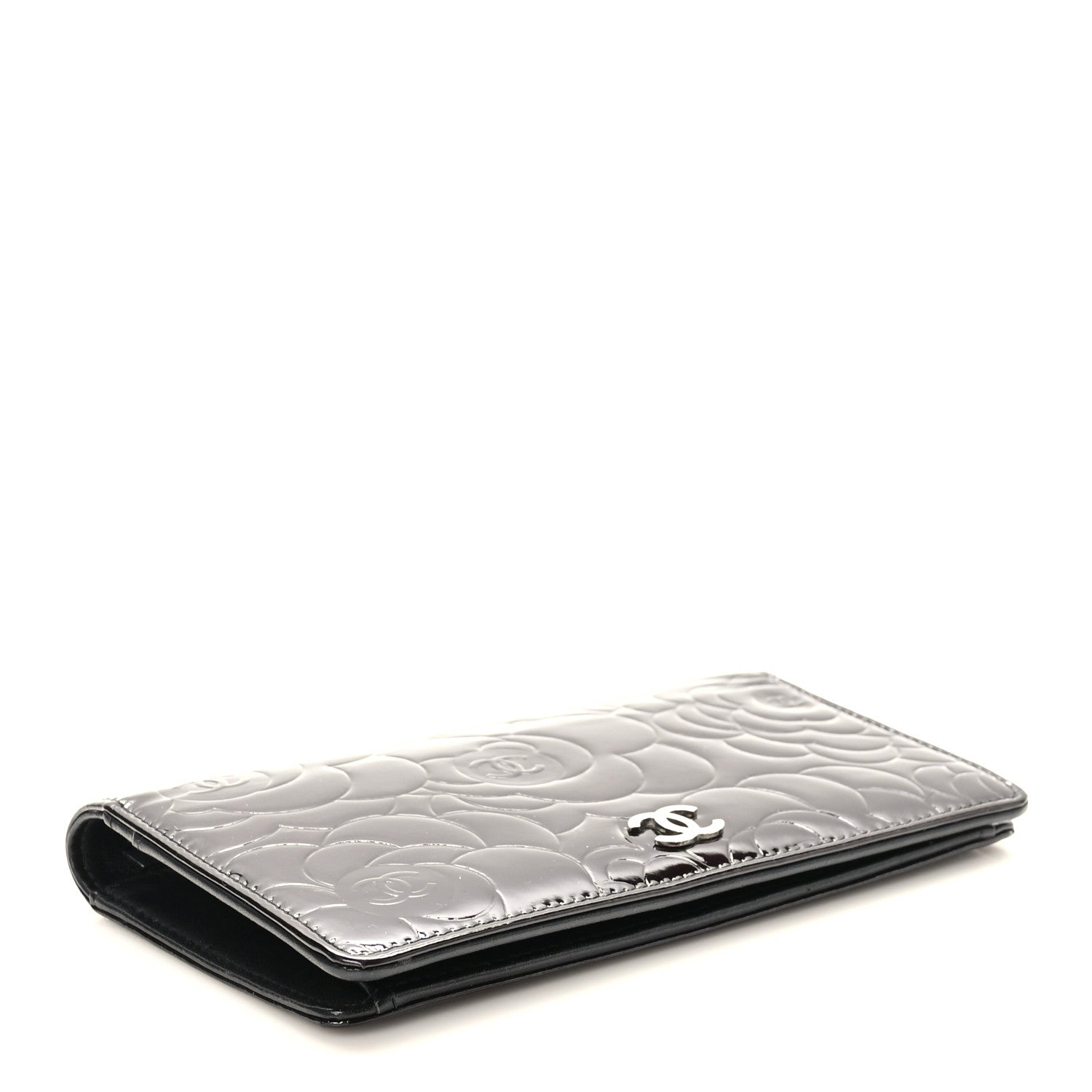 Chanel Patent Camellia Embossed Yen Wallet Black 4 of 10