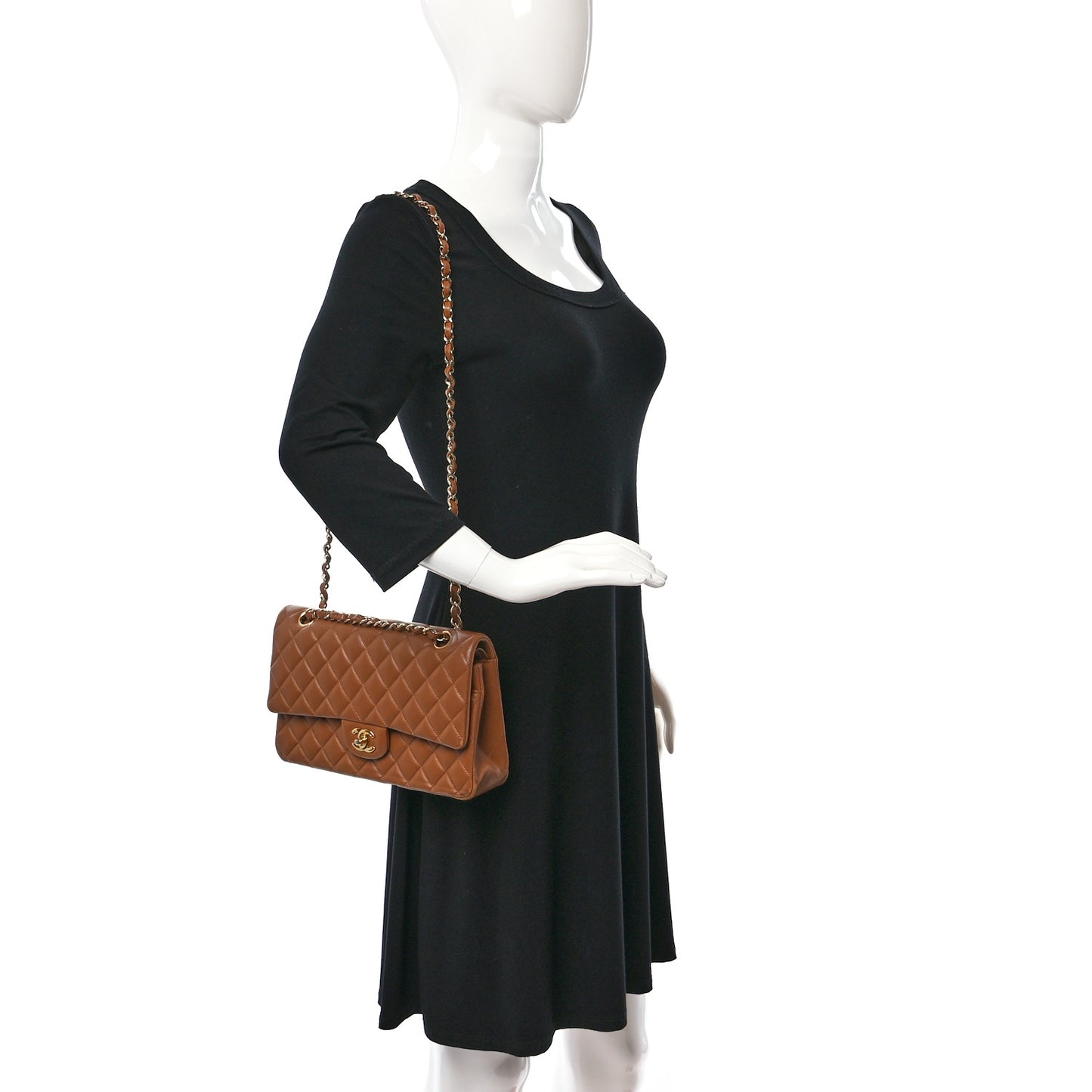 Lambskin Quilted Medium Double Flap Brown