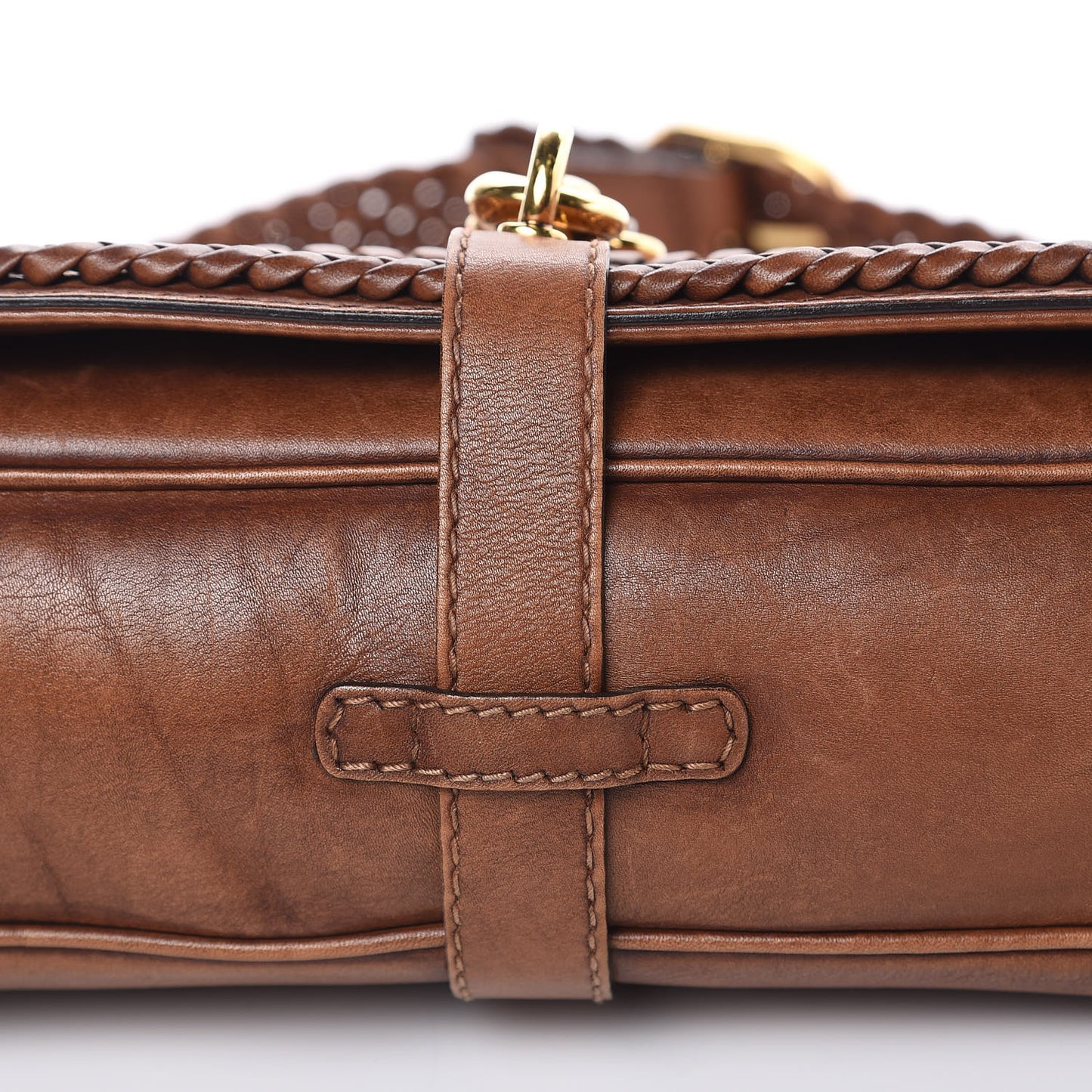 Calfskin Handmade Medium Flap Shoulder Bag Brown