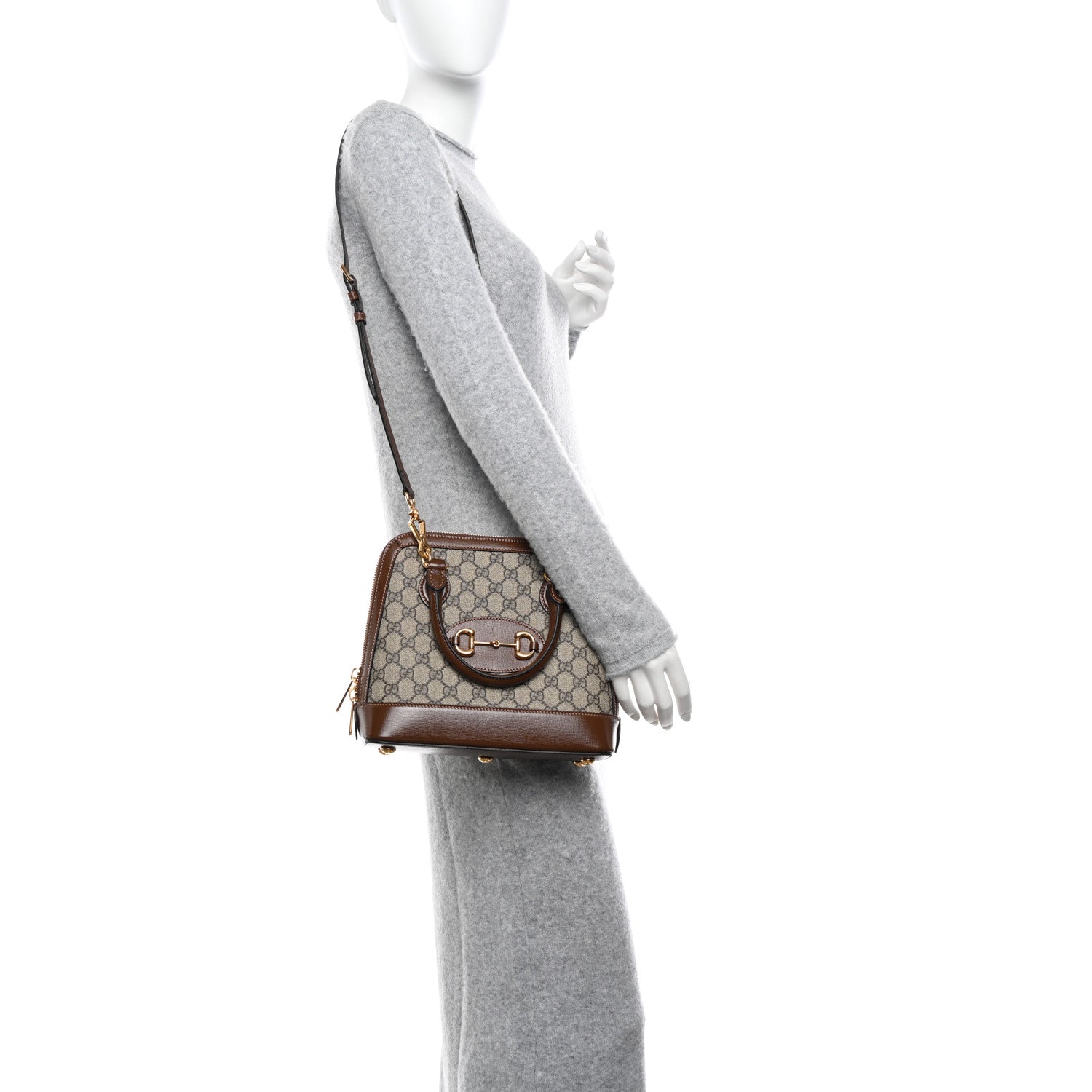 Gucci GG Supreme Monogram Azalea Calfskin Small Horsebit 1955 Top Handle Bag Beige Ebony Brown Sugar 2 of 11