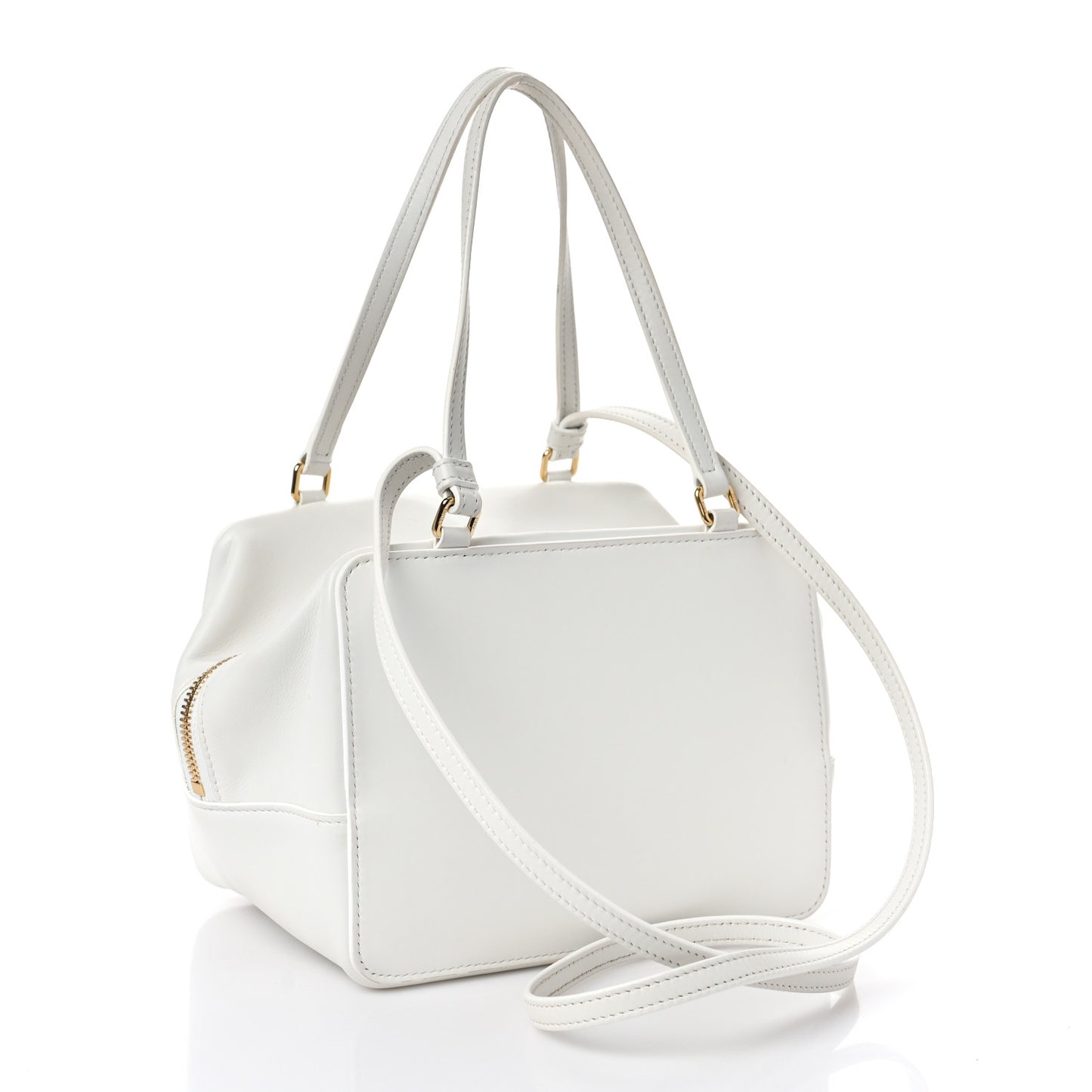 Smooth Calfskin Cuir Triomphe Folded Cube Bag Arctic White