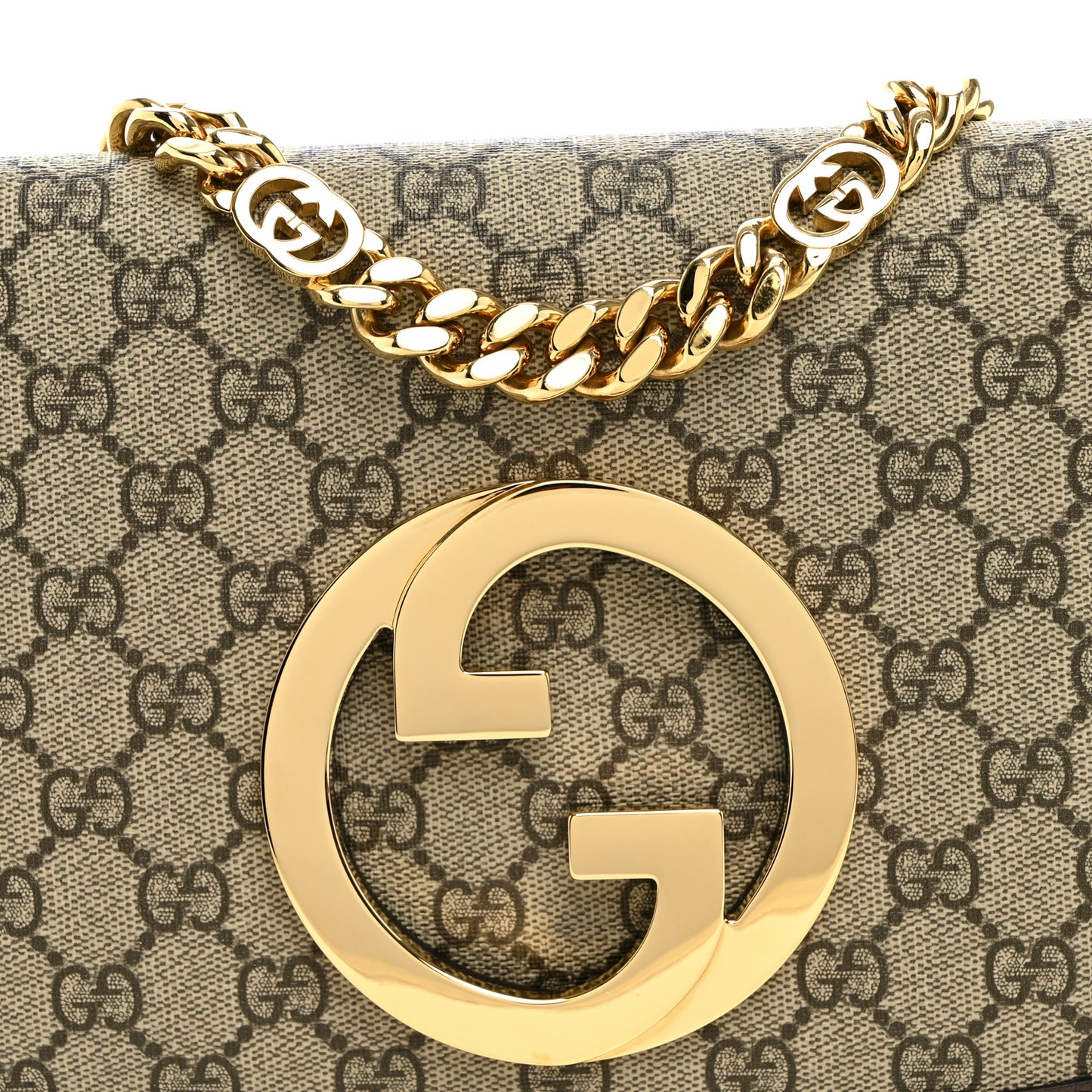 GG Supreme Monogram Textured Dollar Calfskin Blondie Chain Shoulder Flap Bag Beige Ebony New Acero