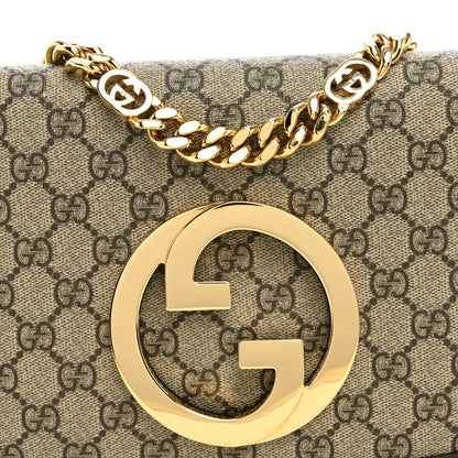 Gucci GG Supreme Monogram Textured Dollar Calfskin Blondie Chain Shoulder Flap Bag Beige Ebony New Acero 7 of 9