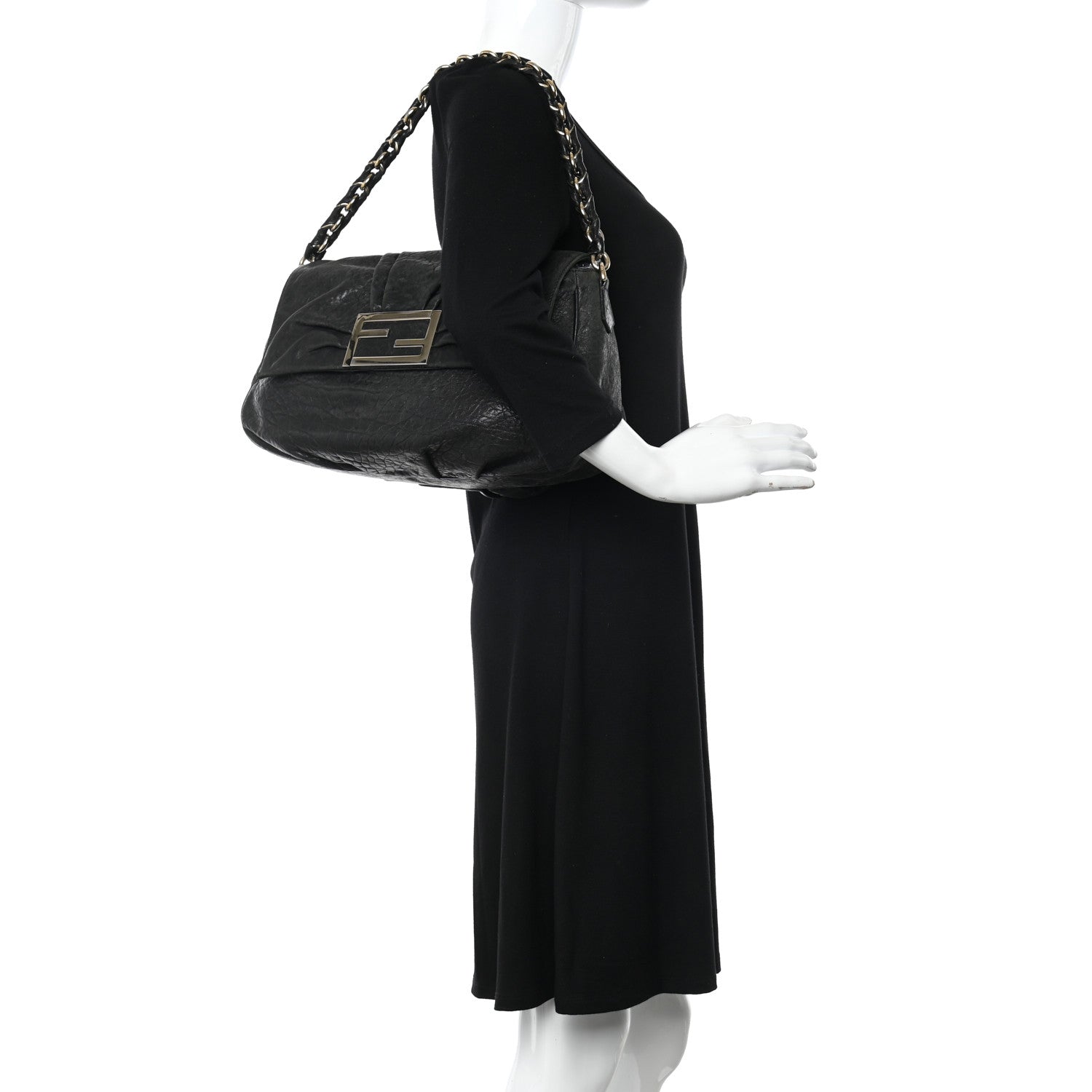 Fendi Crinkled Lambskin Mia Shoulder Flap Black 2 of 17