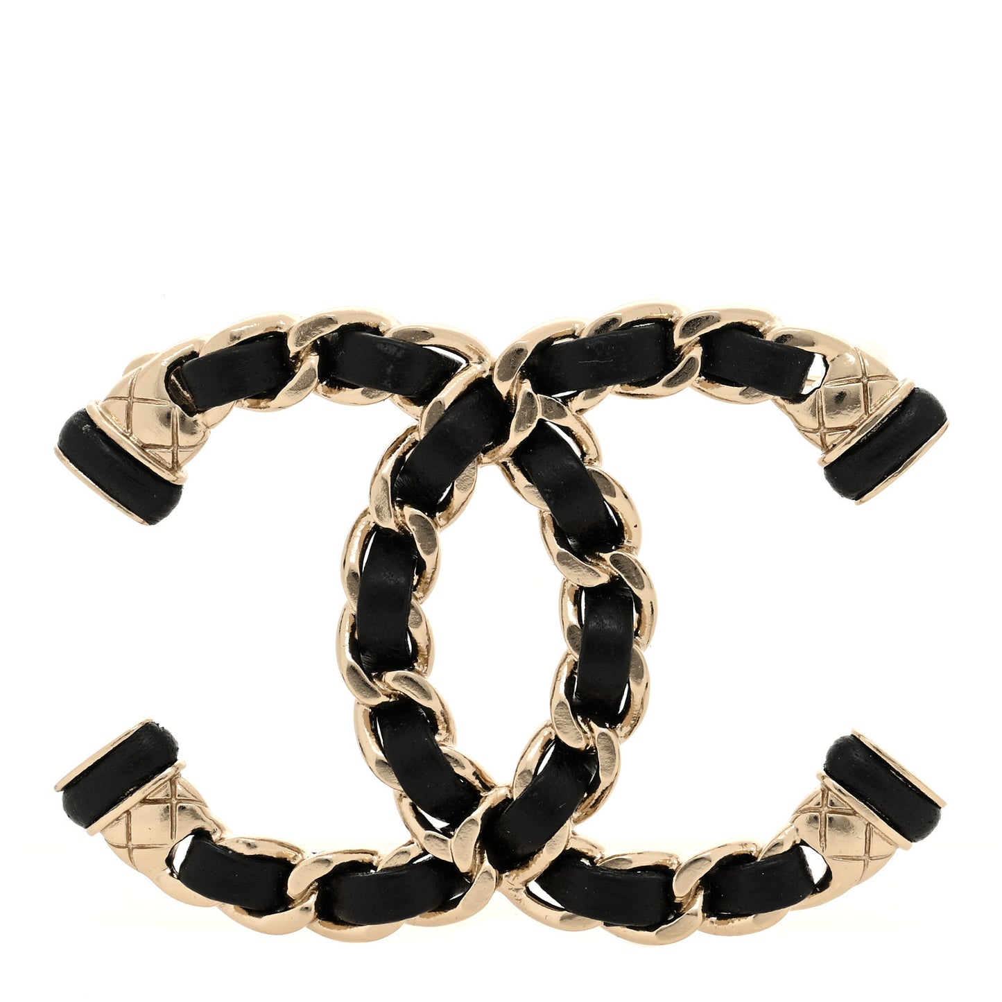 Lambskin Chain CC Brooch Black Gold