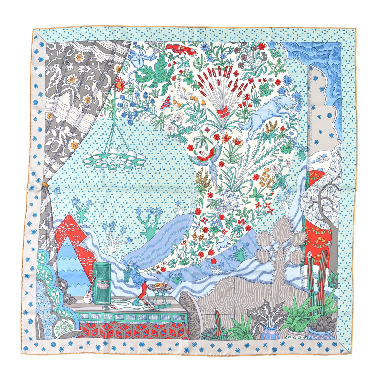 Hermes Silk Twill Le Premier Chant Scarf 90 Aqua Vert Grenadine 1 of 4