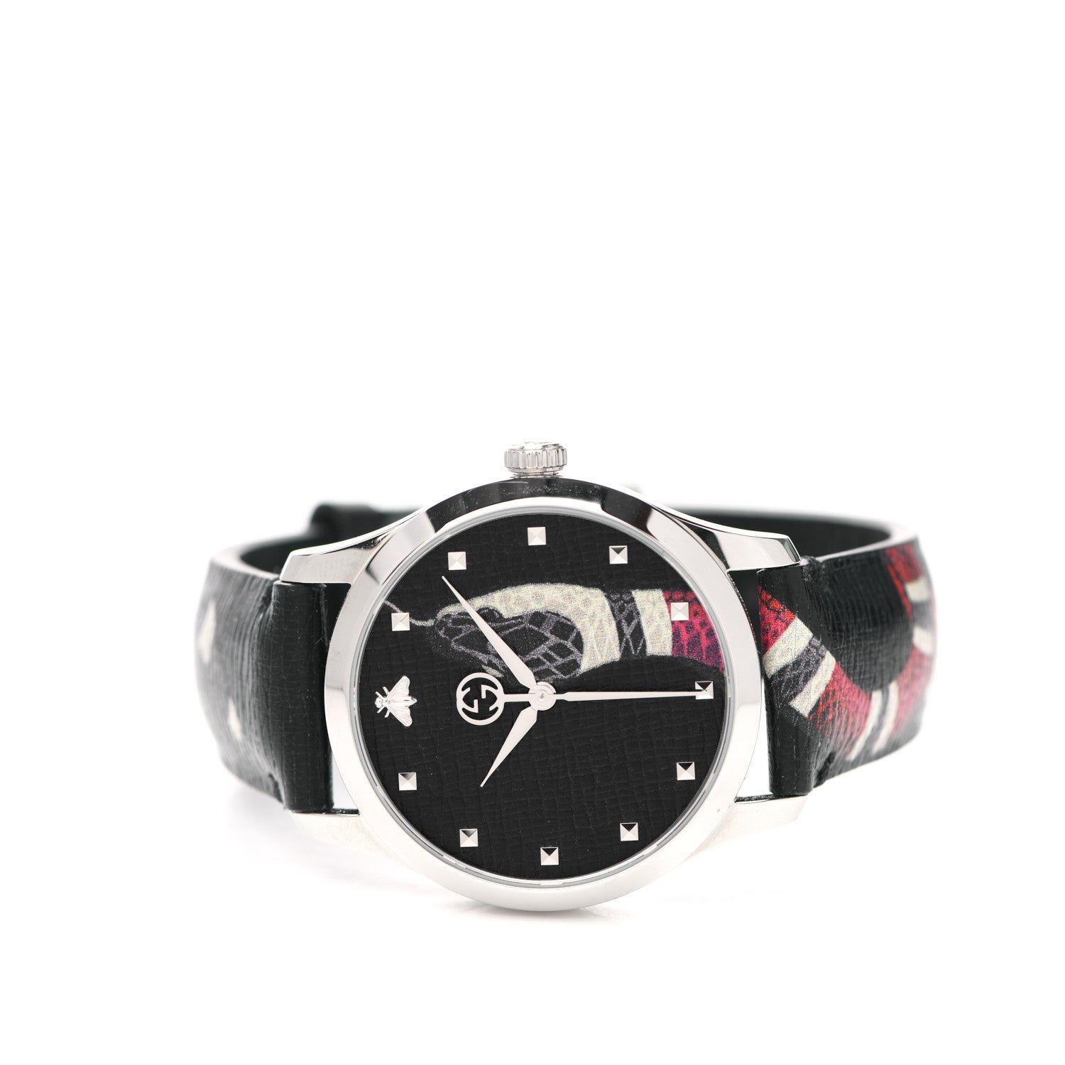 Gucci Stainless Steel Calfskin 38mm Le Marche Des Merveilles Snake Quartz Watch Black 2 of 5