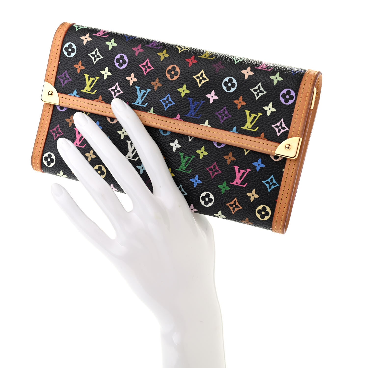 Louis Vuitton Monogram Multicolor Porte Tresor International Wallet Black 2 of 7