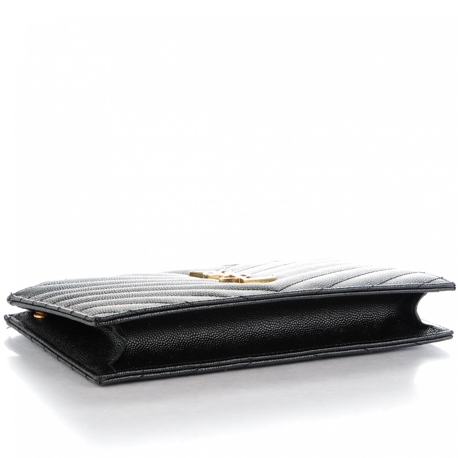 Saint Laurent Grain De Poudre Matelasse Chevron Monogram Double Zip Wallet Black 4 of 7