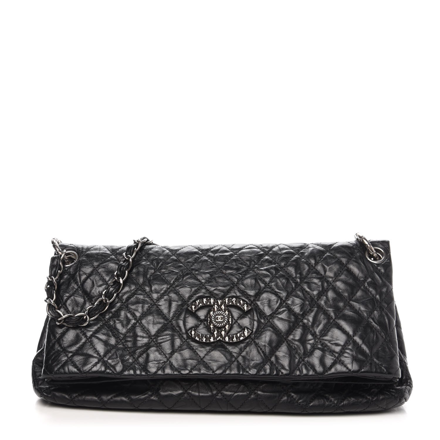 Chanel Aged Calfskin Quilted Coco Rider Fold Over Flap Black 1 of 10