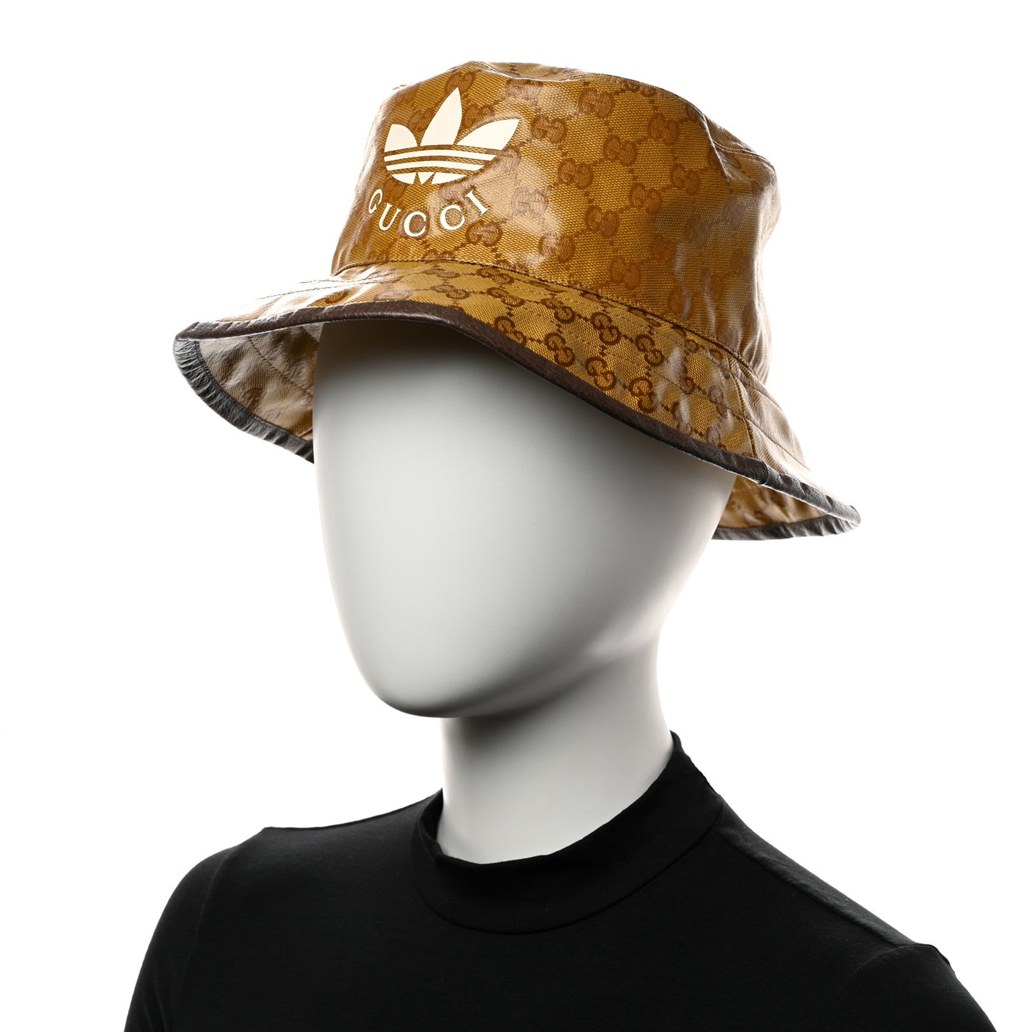 X ADIDAS Crystal Monogram Textured Dollar Calfskin Trefoil Embroidered Stefanos Bucket Hat 57 Mid Natural New Acero