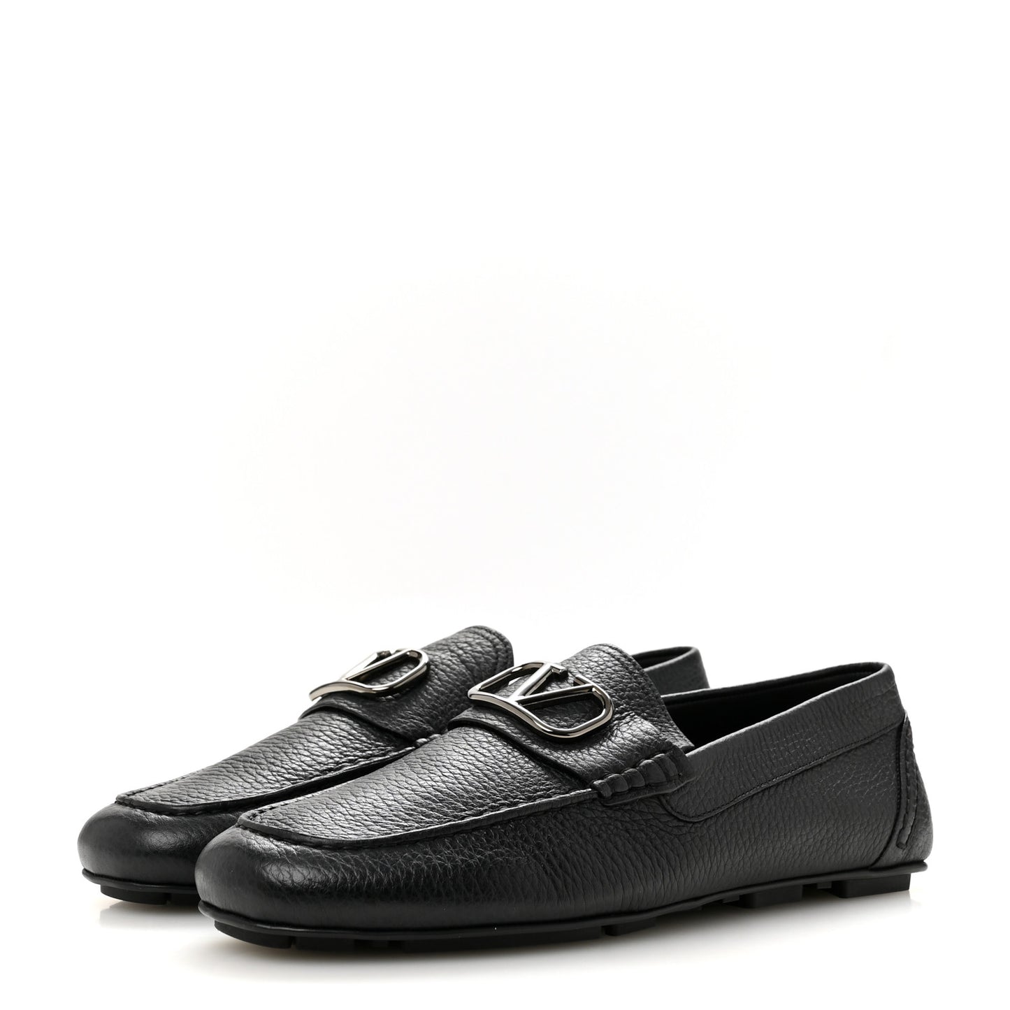 Grainy Calfskin Mens VLogo Driving Loafers 42.5 Black