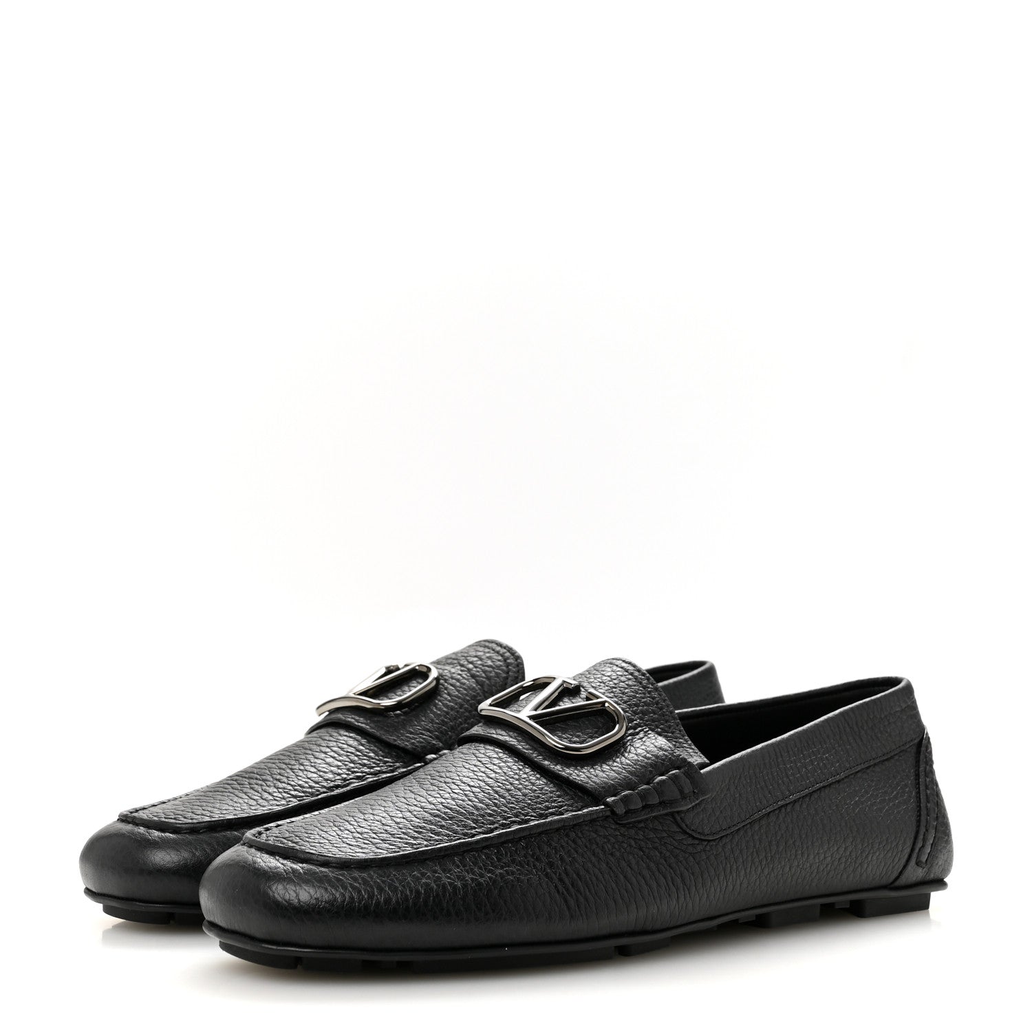 Valentino Garavani Grainy Calfskin Mens VLogo Driving Loafers 42.5 Black 4 of 8