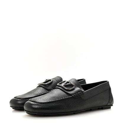 Valentino Garavani Grainy Calfskin Mens VLogo Driving Loafers 42.5 Black 4 of 8