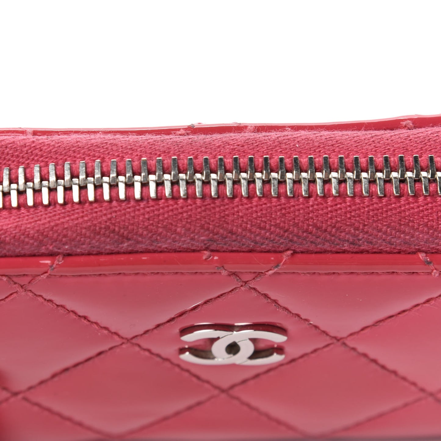 Patent Calfskin Quilted Zip Coin Purse Dark Pink