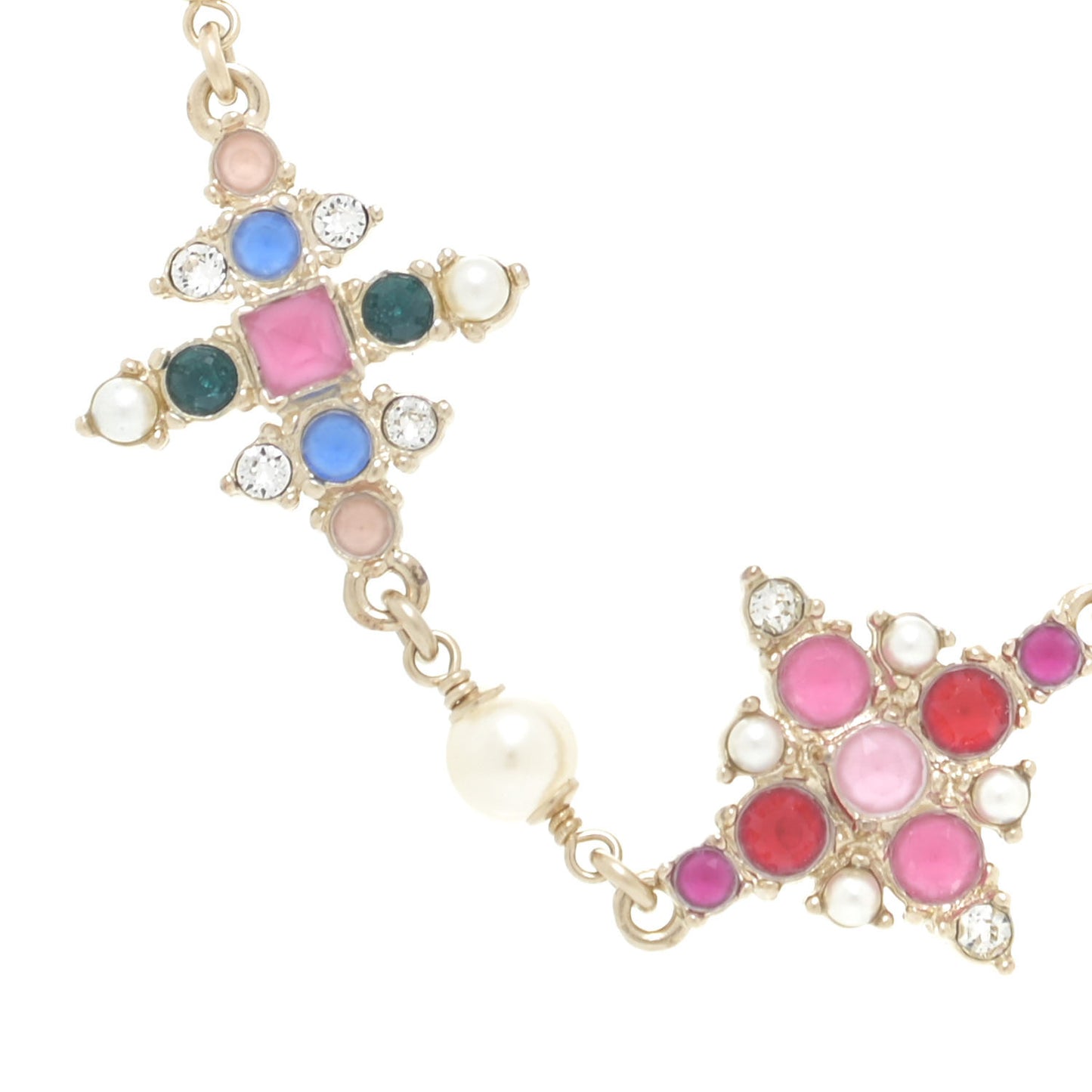 Pearl Crystal CC Necklace Light Gold Multicolor