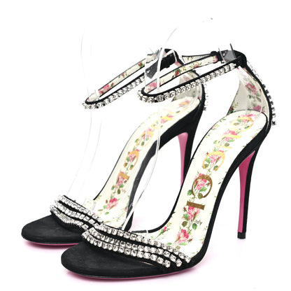 Gucci Kid Scamosciato Crystal Ankle Strap High Heel Sandals 36.5 Black 3 of 7