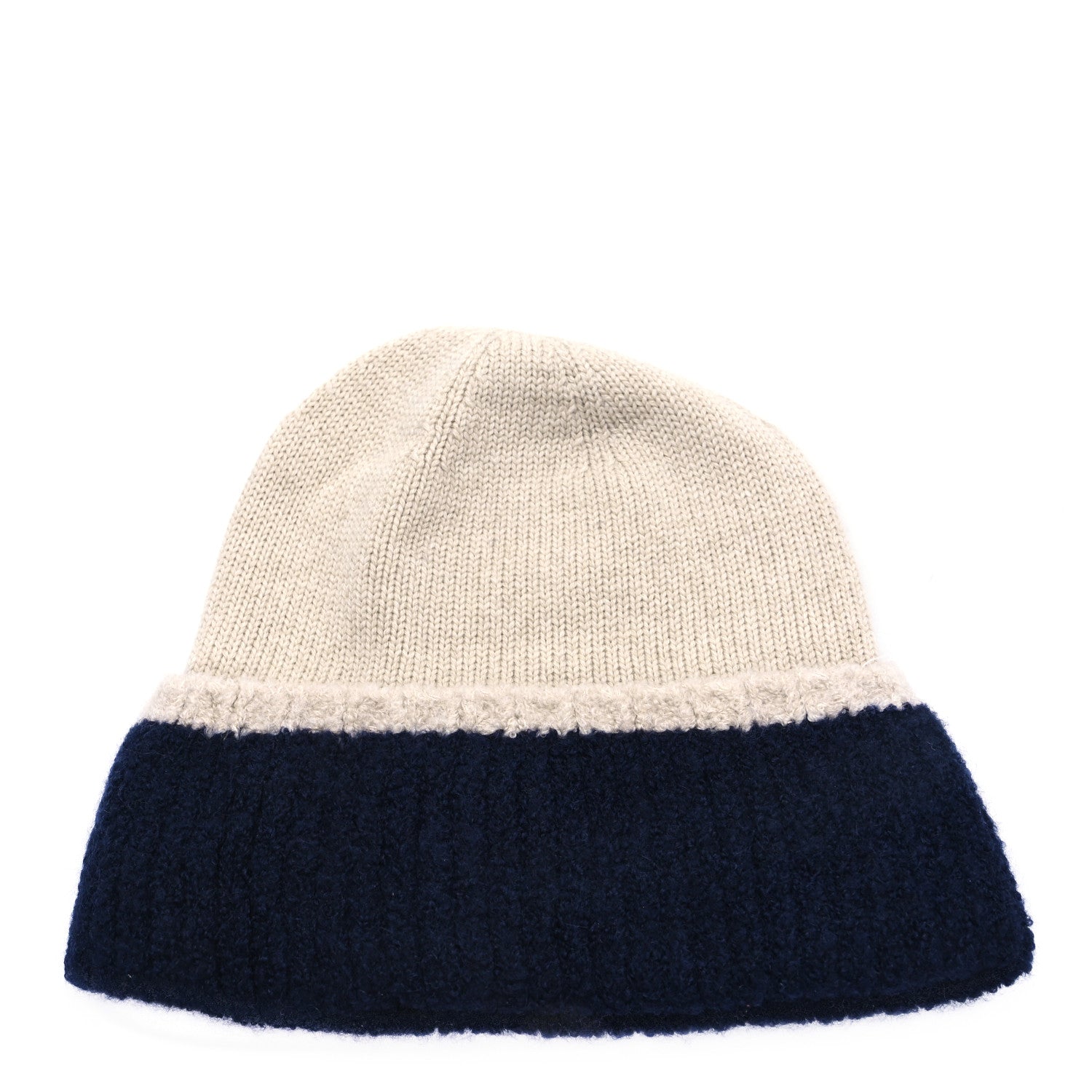 Chanel Wool Cashmere Silk CC Beanie Hat Beige Navy Blue 3 of 5