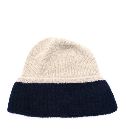 Chanel Wool Cashmere Silk CC Beanie Hat Beige Navy Blue 3 of 5