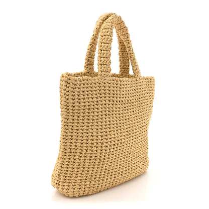 Prada Yarn Raffia Effect Crochet Embroidered Small Logo Tote Naturale 3 of 9