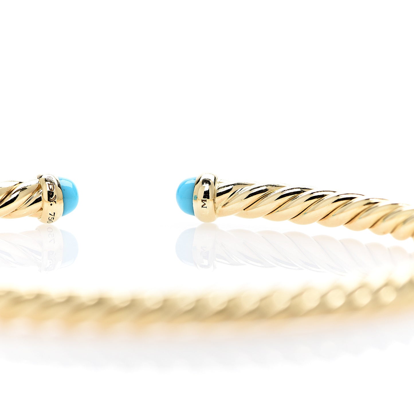 18K Yellow Gold Turquoise 4mm Cablespira Bracelet