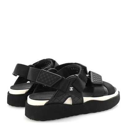 Chanel Nylon Lambskin Calfskin Velcro Dad Sandals 36 Black White 5 of 10