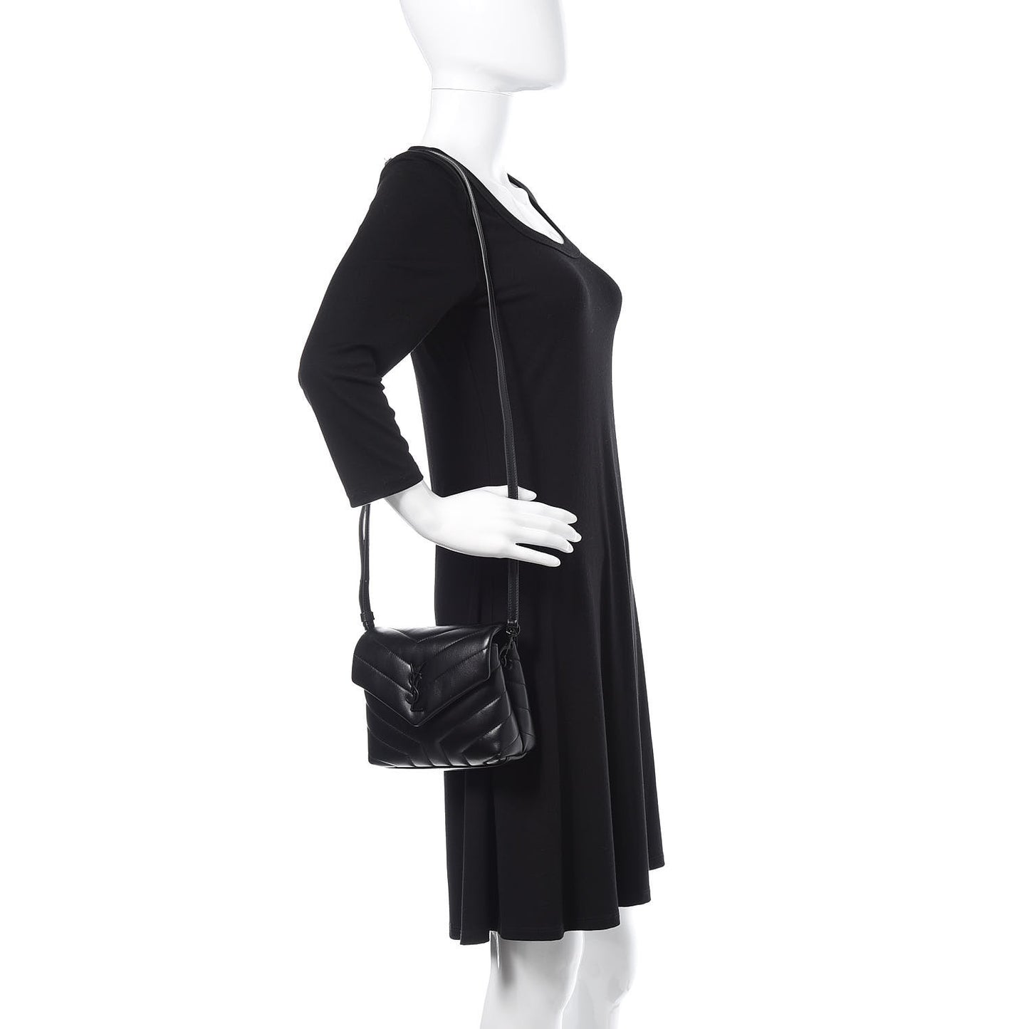 Calfskin Y Quilted Monogram Toy Loulou Crossbody Bag Black