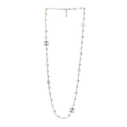 Chanel Crystal Pearl CC Long Necklace Silver 3 of 9