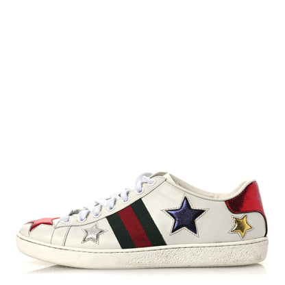 Gucci Calfskin Ayers Web Star Embroidered Womens Ace Sneakers 37 White Multi 1 of 17