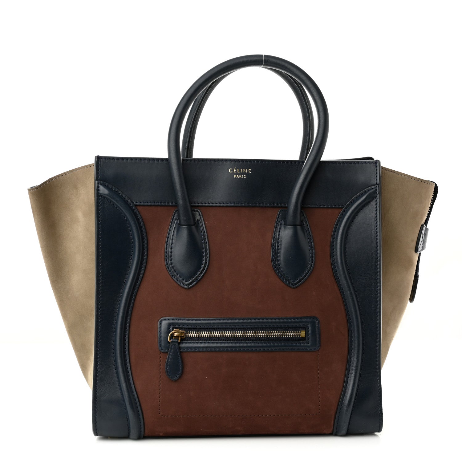 Celine Nubuck Smooth Calfskin Mini Tri-Color Luggage Marron 1 of 11