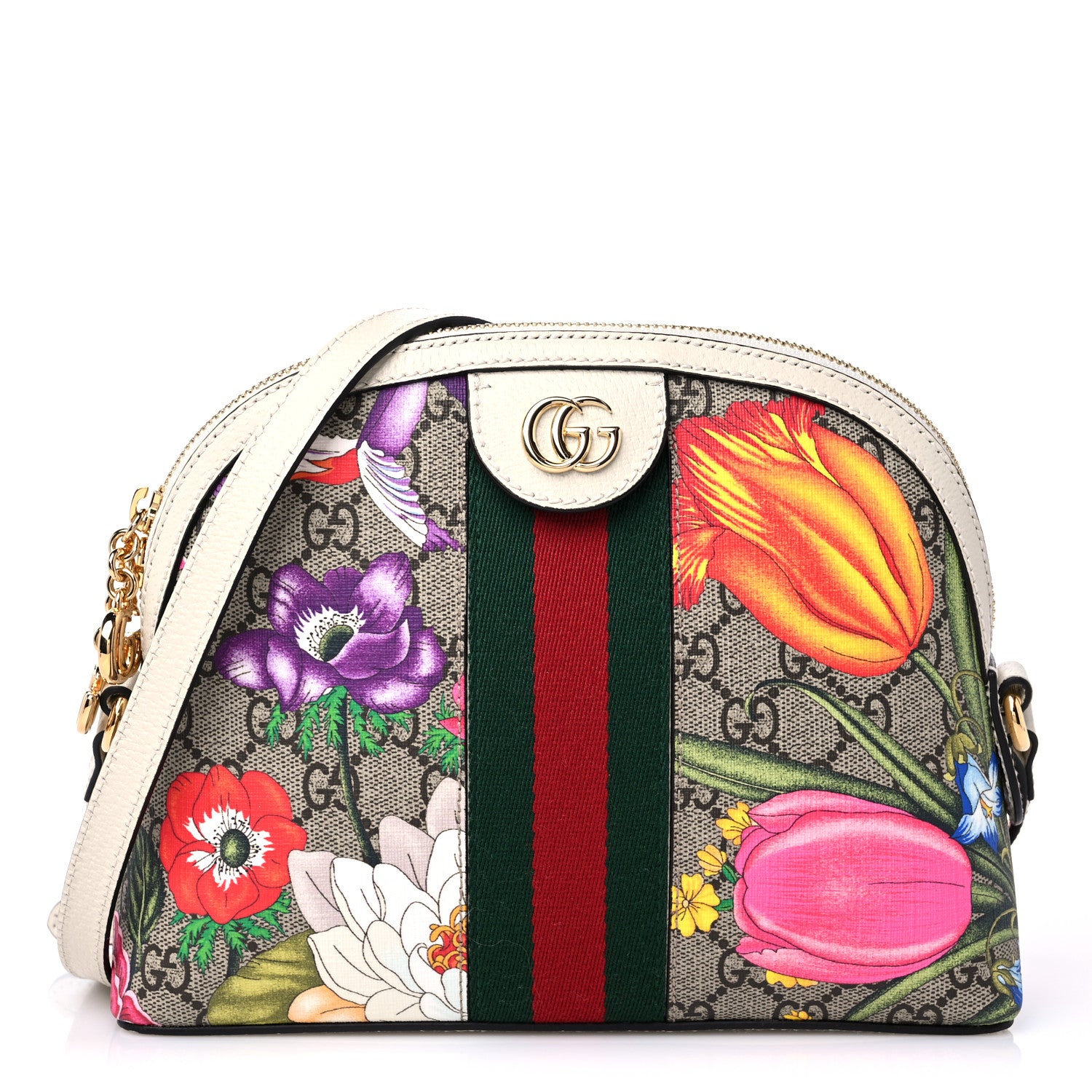 Gucci GG Supreme Monogram Flora Web GG Small Ophidia Dome Shoulder Bag White 1 of 9
