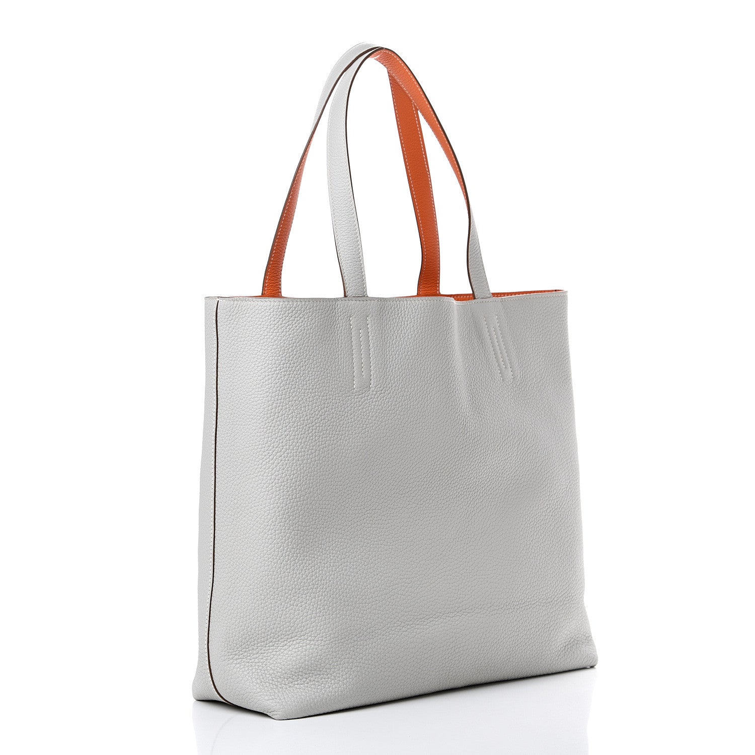Hermes Taurillon Clemence Double Sens 36 Reversible Tote Gris Perle Orange 3 of 15