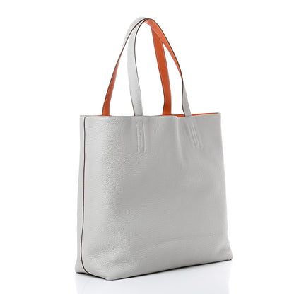 Hermes Taurillon Clemence Double Sens 36 Reversible Tote Gris Perle Orange 3 of 15