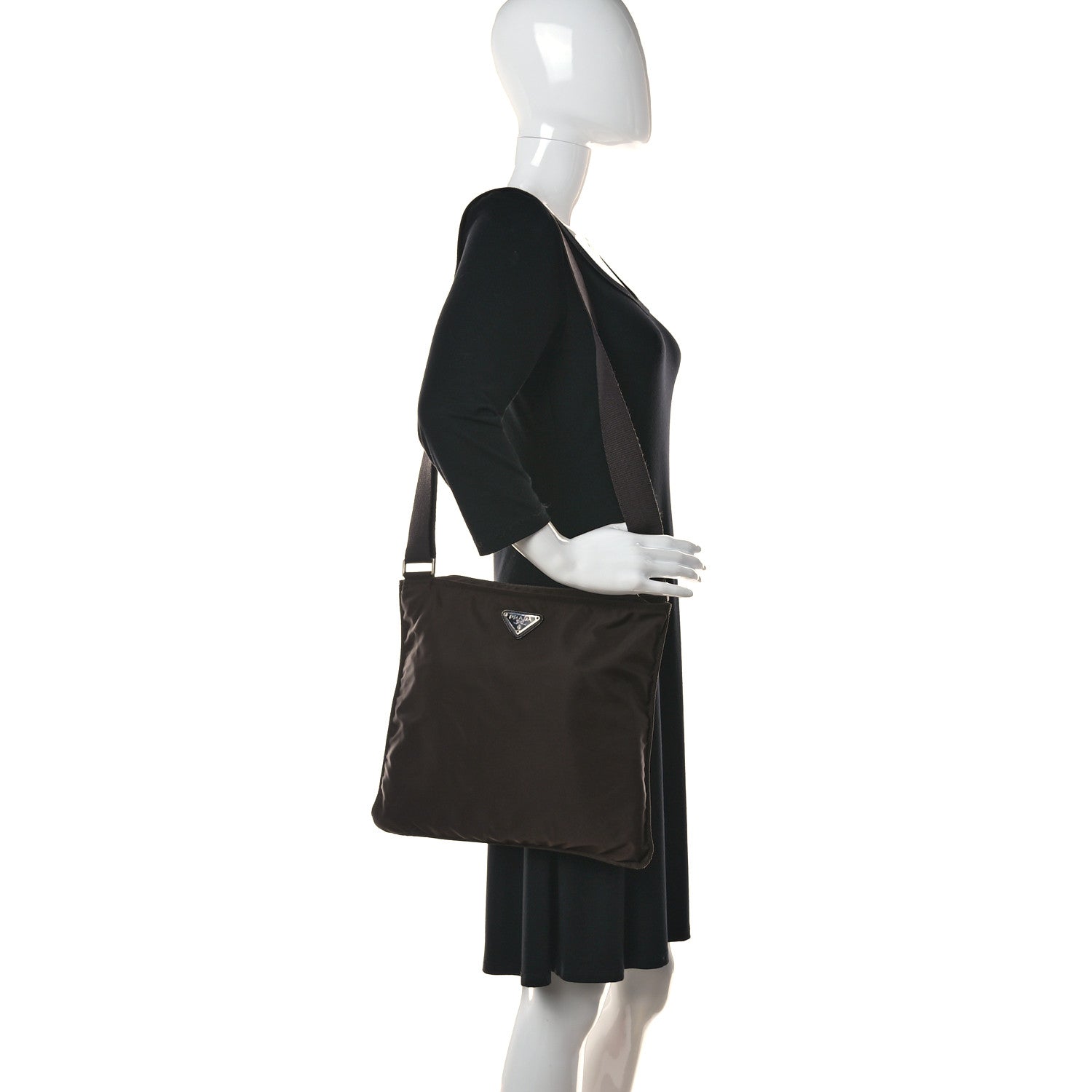 Prada Nylon Flat Messenger Bag Brown 2 of 15