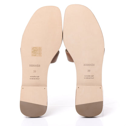 Hermes Box Calfskin Oran Sandals 39 Gold 5 of 9
