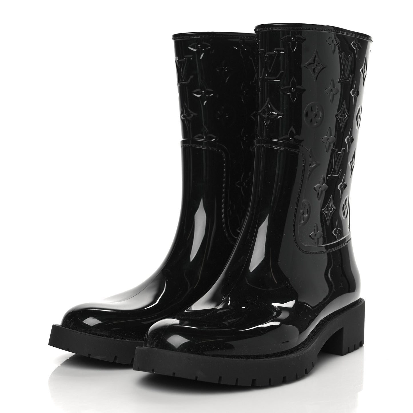Rubber Embossed Monogram Drops Flat Half Boots 39 Black