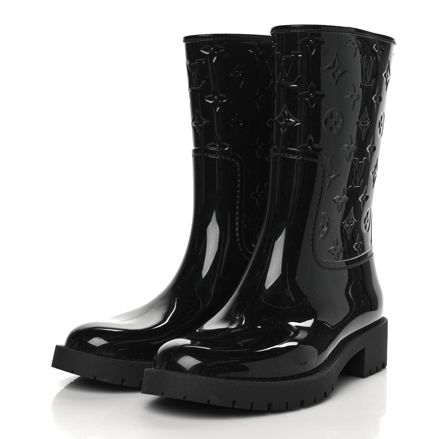 Louis Vuitton Rubber Embossed Monogram Drops Flat Half Boots 39 Black 2 of 8