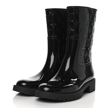 Louis Vuitton Rubber Embossed Monogram Drops Flat Half Boots 39 Black 2 of 8