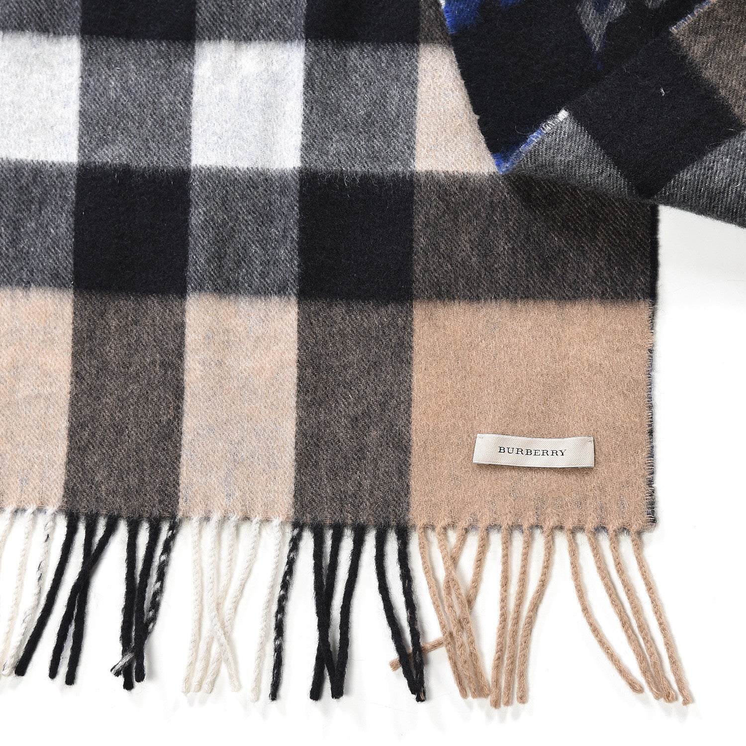 Burberry Cashmere Animal Print Mega House Check Scarf Camel Blue 3 of 4