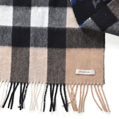 Burberry Cashmere Animal Print Mega House Check Scarf Camel Blue 3 of 4
