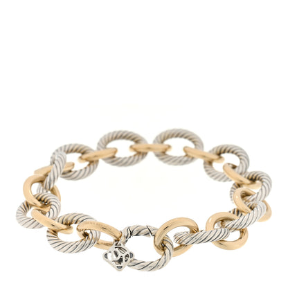 David Yurman Sterling Silver 18K Yellow Gold 12mm Large Oval Link Bracelet 2 of 3